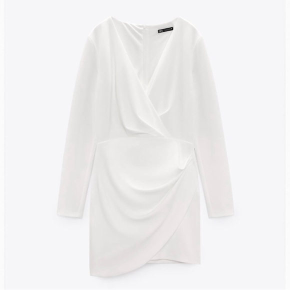 Zara white mini dress draped wrap long sleeve shower party wedding - Picture 6 of 9